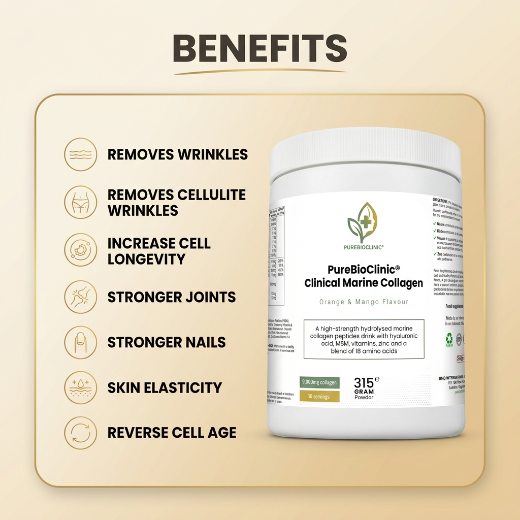 PureBioClinic Clinical Marine Collagen lifestyle flat lay
