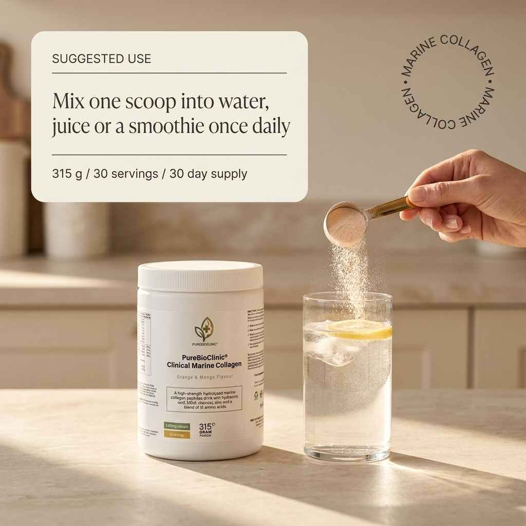 Marine Collagen powder texture and packaging detail