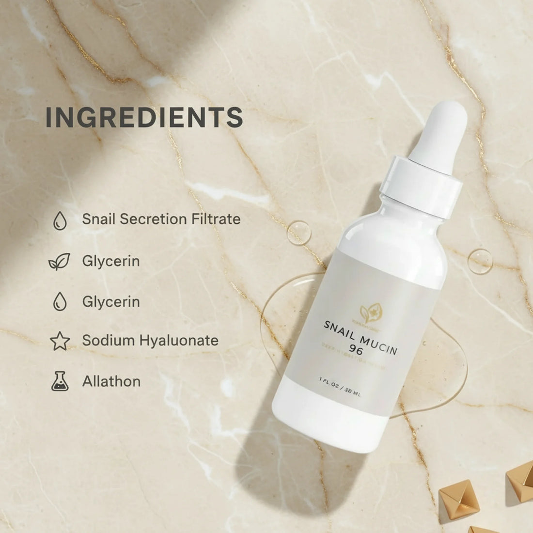 Snail Mucin serum on skin application close-up