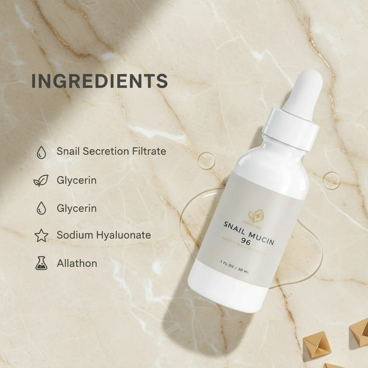 Snail Mucin serum on skin application close-up